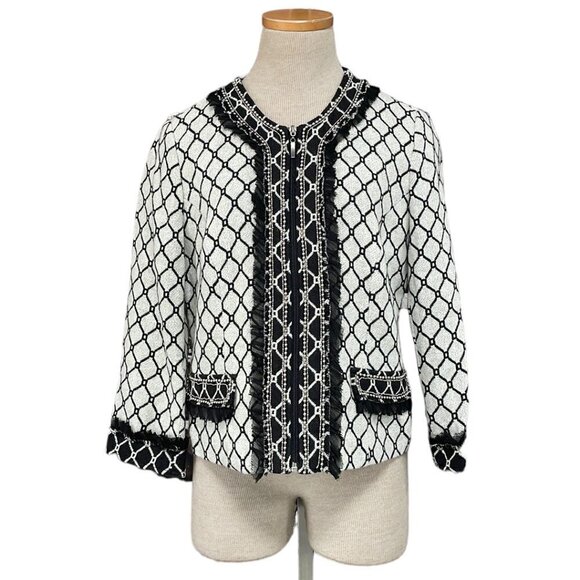 Alberto Makali Jacket NWT Knit Coat Beads Tulle Wool Black Gray Size Small S - Picture 1 of 16